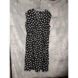 City Streets Womens XXL Black White Polka Dot Faux Wrap Midi Dress Sleeveless